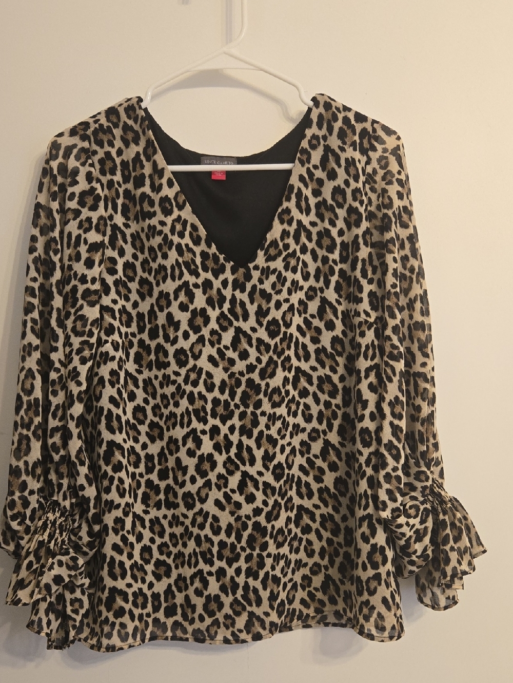 Vince Camuto Leopard Print V-Neck Blouse - Beige and Black